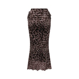 GORGLITTER Leo Skirt Women's Long Mesh Skirt with Leopard Print Midi Skirt High Waist Festival Outfit Ruffled Skirts Party Skirt Winter Outfit, black, M