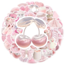 Kawaii Pink Aesthetic Stickers for Girls Women, 50pcs Aesthetic Pink Stickers for Scrapbook Journal Laptop, Waterproof Vinyl Decals for Laptop Water Bottle Notebook(Pink50)