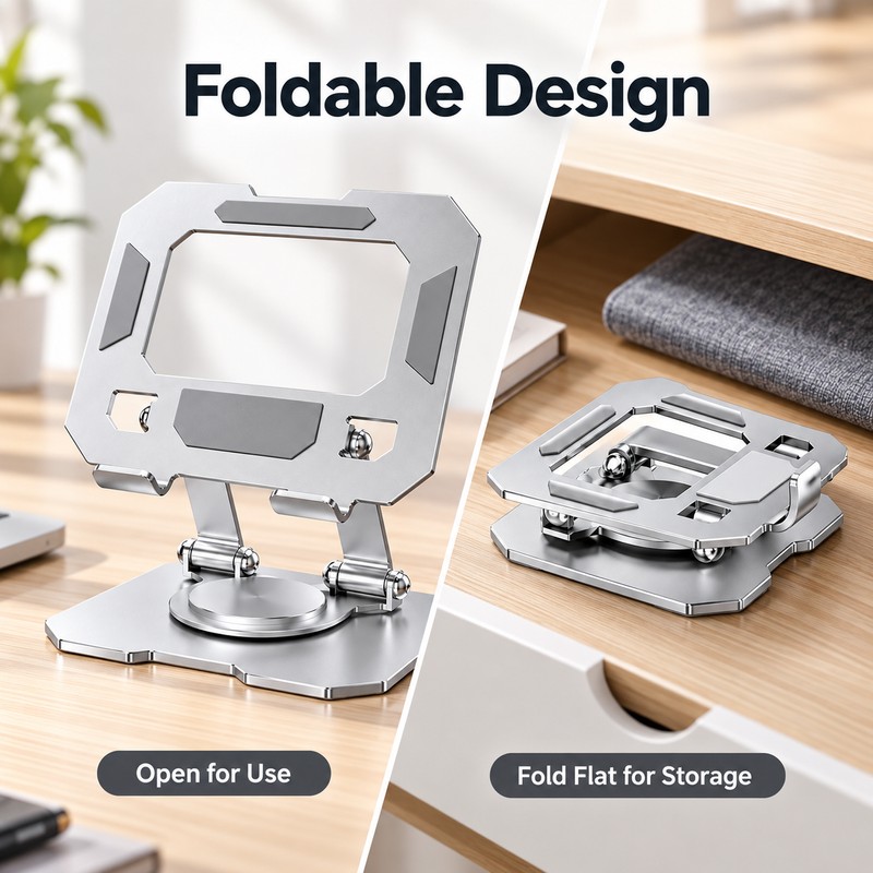 Foldable Tablet & Phone Stand for Desktop Use – 360°