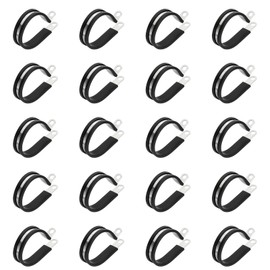 PATIKIL 2 Inch Cable Clamps, 20 Pcs 304 Stainless Steel Conduit Clamp Cable Rigid Pipe Strap Metal Rubber Clips for Pipes Wire Line Hose Bracket Tube Holder, Black (50.8mm)