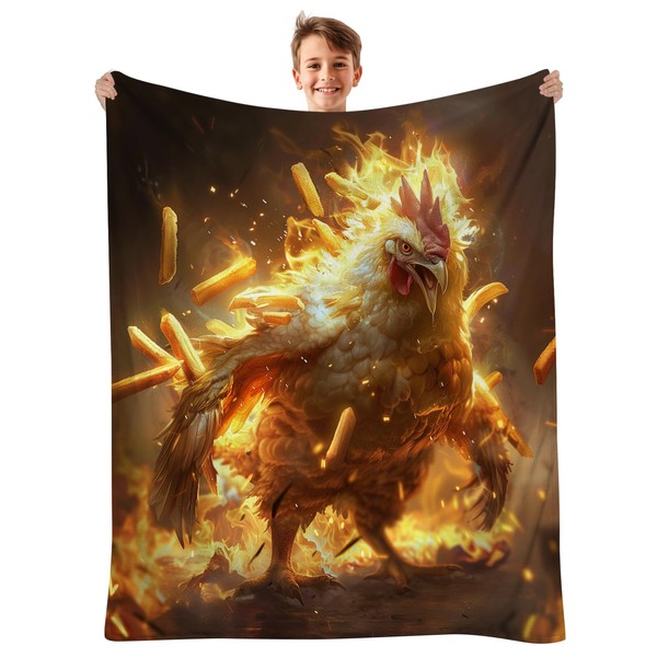 SKT T1 Chicken Blanket, Funny Fire Chicken French Fries Throw