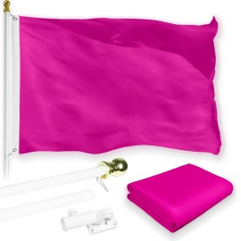 UD_G128 Combo Pack: 6 Feet Tangle Free Spinning Flagpole (White) Solid Pink Flag 3x5 ft Printed 150D Brass Grommets (Flag Includ