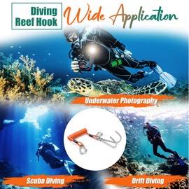 Pluzluce Scuba Diving Reef Double Hook, Drift Safety Telescopic Spring Rope Stainless Steel Reef Hook with D Ring Carabiner for Drift, Diving, Photographers, and Underwater Activities