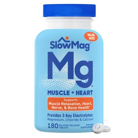 Slow-Mag Mg Muscle + Cloruro de magnesio cardíaco con suplemento de calcio, 180 unidades