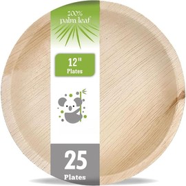 Palm Leaf Charger Plates 12 Inch Round Disposable Bamboo Plates Biodegradable Party Tableware  Alternative to Paper And Plastic By  (12 Inch Round 25 Plates) - Color: 12" Round (25 Plates)