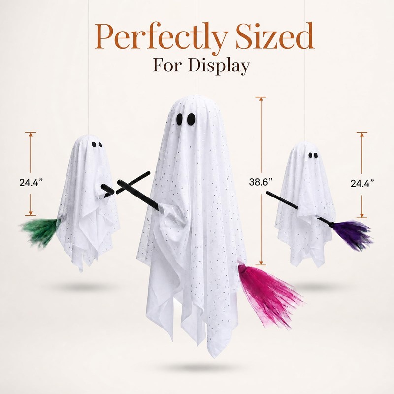 Halloween Decorations Outdoor, 3 Pack Hanging Light Up Ghosts on