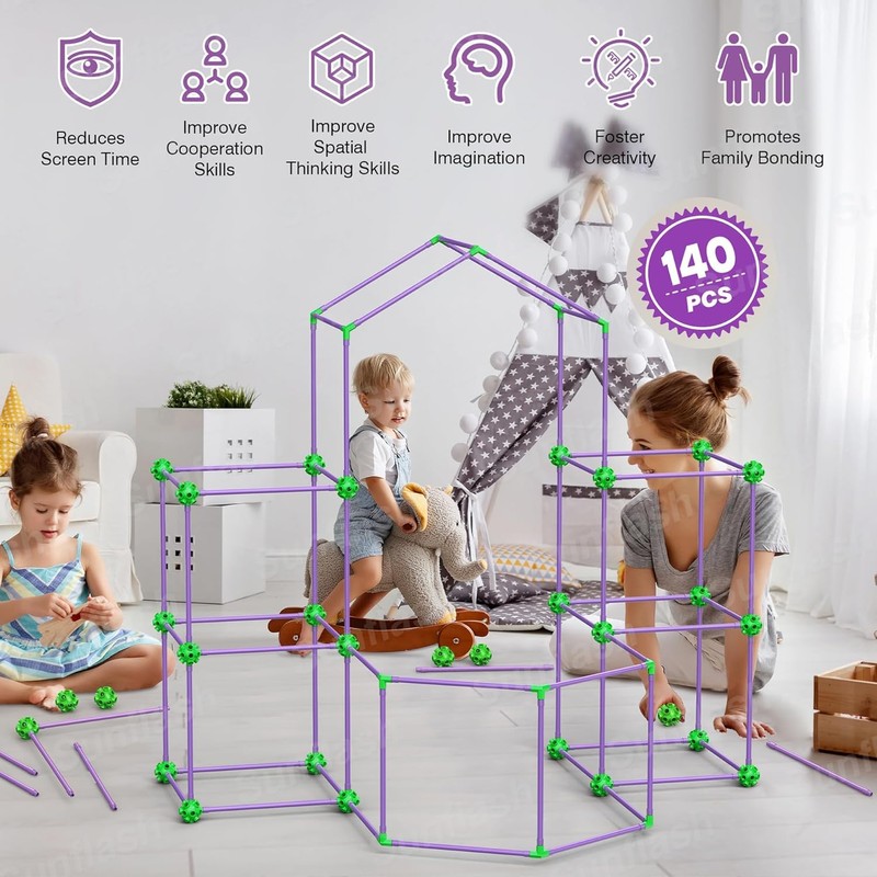 140 PCS Fort Building Kit for Kids Age 4-10, Den
