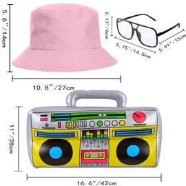 YAROMO 80s/90s Hip Hop Costume Kit, Rapper Outfit Includes Bucket Hat Sunglasses Dollar Sign Chain Ring Earring Inflatable Radio Boombox for Women Men Christmas (Pink)