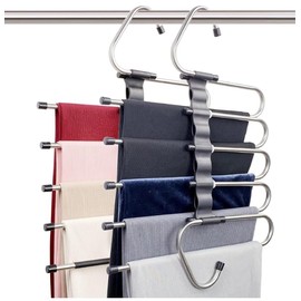clutterZen Space Saving Pant Hangers-Set of 2 for Closet. Multiple Layers, Multi Functional, Organizer for Trousers, Scarves, Slacks(2 Pack) (Black)