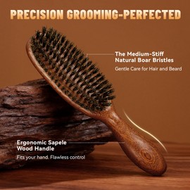 Boar Bristle Slick Back Hair Brush for Men, Women, Natural Sapele Wood