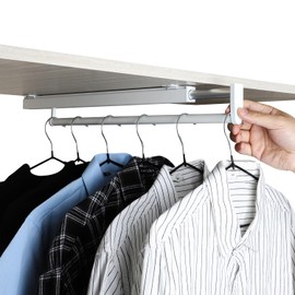 BaiNong pull out closet rod pull out pants rack for closet white 13-3/8 inch pull out valet rod closet pull out clothes closet rod telescopic trouser rack shallow cabinet organize pants and clothes