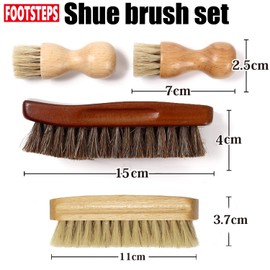 FOOTSTEPS Shoe Polishing Brush Set, Horse Hair Brush, Pig Hair Brush, Penetrate Brush Set, Cleaning Cloth Storage Case Included, Black