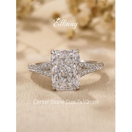 Effinny 3.5/7.0ct Radiant Cut Engagement Ring,Simulated Diamond White Sapphire Promise Ring for Women in 925 Sterling Silver, Metal, Cubic Zirconia