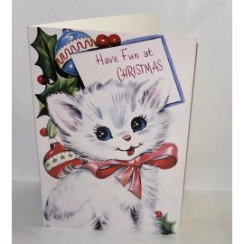 Have Fun At Christmas 3.5 X 5” Unused VINTAGE STYLE Greeting Card Cat Kitten