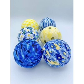 Blue and Yellow Daisy Flower fabric wrapped balls- summer bowl filler orbs set