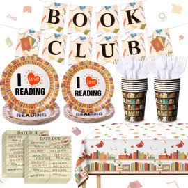 Vercraft 122 Pcs Book Theme Party Decorations Book Club Party Supplies Set(Serves 24) Includes Tableware Banner Paper Plate Cup Napkin Forks Tablecloth Library Reading Lover Table Decorations
