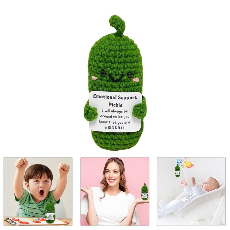 Emotional Support Pickled Cucumber Gift,Knitting Cucumbe with Positive Words,Cute Pickle
