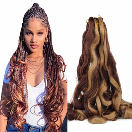 Haolocs 8 Packs 22 Inch French Curly Braiding Hair for Box Braids Mix Brown Pre Stretched Bouncy Braids Synthetic Micro Spiral Curl Loose Wavy Braiding Hair Extensions (22 Inch, 27/33)