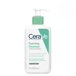 CeraVe Gel Limpiador Espumoso Diario para Uso de Día o Noche, para Piel Mixta, Grasa o con Acné, Anti Puntos Negros, Hipoalergénico y Libre de Parabenos, 236 ml