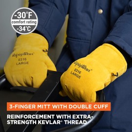 RefrigiWear 3-Finger Heavy Duty Insulated Leather Mitt Work Glove with Double Cuff (X-Large)