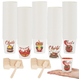 400 Pcs Chili Cook off Decorations Chili Cook off Supplies Include 200 Disposable Sample Tasting Paper Cups and 200 Wooden Spoons for Chili Cook off Bowls Chili Tasting Cups Chili Cook off Cups(4.5oz)