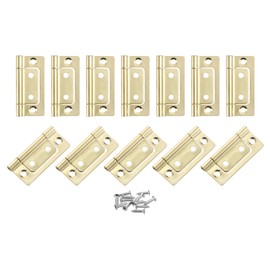 sourcing map 12Pcs 2x1 Inch Door Hinges Non-Mortise No Noise Bifold Door Hinges Plating for Cabinet Furniture Window Wardrobe with Screws, Golden