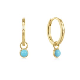 Gold Plated Silver Created Turquoise Simple Hoop Earrings for Women, 925 Sterling Silver Hypoallergenic Lightweight Everyday Earrings, Gift for Birthday Valentine's Day (Gold)