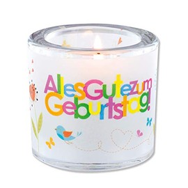 Butzon & Bercker Lichtmomente Tea Light Holder Happy Birthday - Hand Blown Tea Light Holder Including Tea Light and Gift Packaging - Birthday Gift for Women, Men and Children