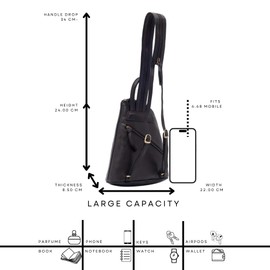 Lloyd Baker London - BHIWANI Genuine Leather Backpack Daypack Crossbody Bag Small Leather Backpack with Front and Back Zip Pockets, black
