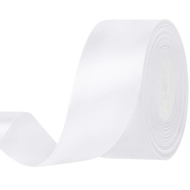 Showin 1 1/2 Inch Double Face Satin Ribbon White, 50Yards Craft Fabric Ribbon for Gift Wrapping, Floral Bouquets, Wedding Decoration