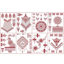 8 Sheets Brown Tattoo Kit, Waterproof Henna Tattoo Sticker for Women Wedding Party Decorations
