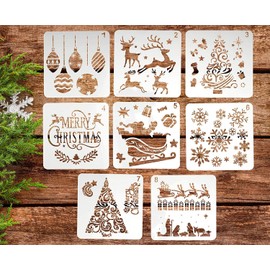 BTORER 12 inch Christmas Stencils 8Pcs Xmas Template Plastic Craft Stencils for Painting Wood, Spraying Door Window, Journal Scrapbook Cards Making, DIY Xmas Decoration