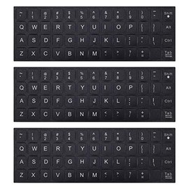 3PCS Universal English Keyboard Letter Stickers, Replacement English Keyboard Stickers with Black Background and White Lettering for PC Computer Laptop Desktop-English