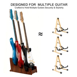 Wooden Floor Stand for Multiple Electric Guitars, 3-Holder, Space-Saving Floor Guitar Rack for Home, Studio, Stage, Multiple Electric Guitar, Bass Guitar Display (American Black Walnut)