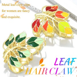 CAKURE Leaf Hair Claw Clips Gold Vintage Hair Clips Medium Elegant Hair Claws Leaves Hair Accessories for Women (Pack of 2) (a-yellow&green)