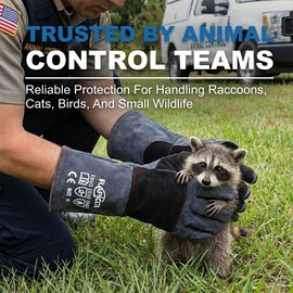 RAPICCA Animal Handling Gloves Bite Proof Double Leather Reinforced Padding Dog,Cat Scratch,Bird Handling Falconry Gloves Grabbing Reptile Squirrel Snake Bite 16in Grey-Black
