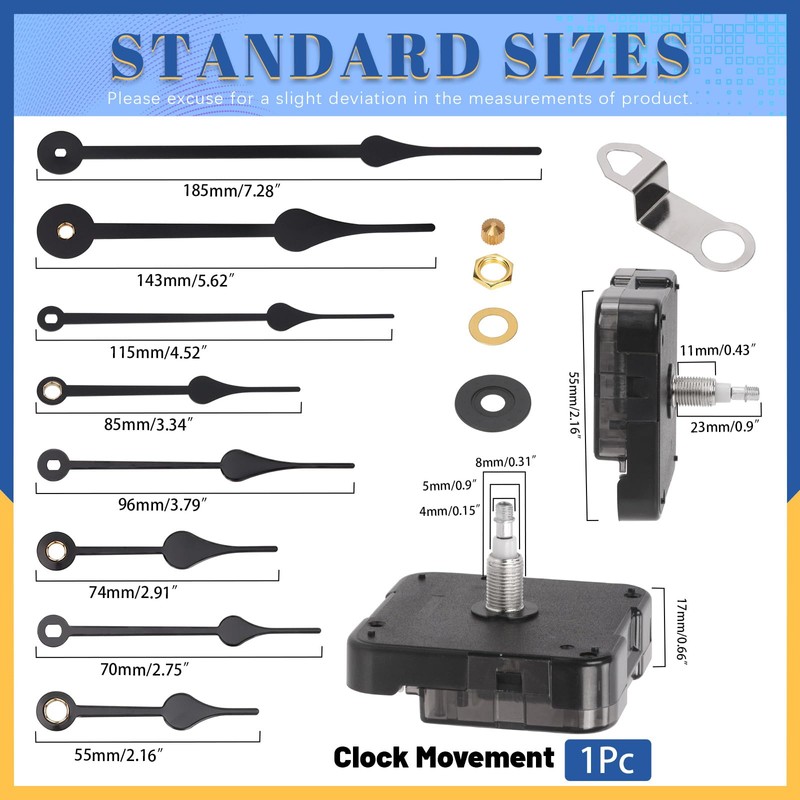 Glarks 12pcs 23MM Black High Torque Long Shaft Clock Movement