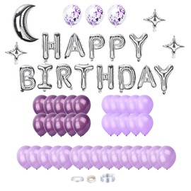 Purple Birthday Party Decorations, Hot Purple Party Decorations with Silver Happy Birthday Banner Balloons Ribbon Transparent Cassette Glue for Girl & Woman