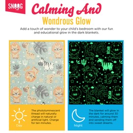 Kids Glow in The Dark Blanket - Kids Fleece Blankets for Girls & Boys - Soft Plush Kids Throw Blanket 50"x60" - Animal Safari