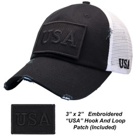 Antourage American Flag Unconstructed Unisex Mesh Snapback Baseball Hat Cap for Men and Women +2 Patriotic Patches Included (11. Black/White Distressed Mesh Snapback)
