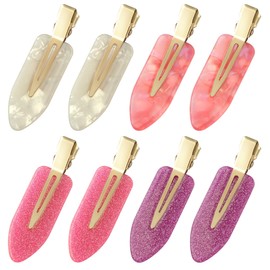 YIERSO 8 Pcs No bend Hair Clips No Crease Hair Clip Duckbill Clips No Dent Creaseless Flat Clip Alligator Hair Barrettes for Makeup Hairstyle Women Girls Accessories (Acrylic Resin-PinkPink)