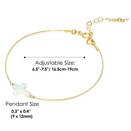 Tooliks White Opal Cross Minimalist Gold Filled Bracelet - Handmade Bracelet for Women (White, Gold)