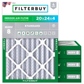 Filterbuy 20x24x4 Air Filter MERV 8 Dust Defense (4-Pack), Pleated HVAC AC Furnace Air Filters Replacement (Actual Size: 19.38 x 23.38 x 3.63 Inches)