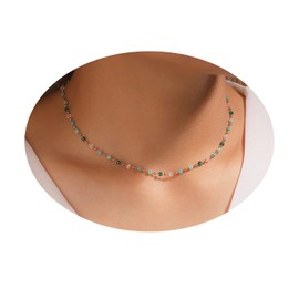 Lirgoriy Beaded Choker Necklace Dainty Green Cubic Crystal Collar Necklace Summer Beach Jewelry Prom Party Festival Gift for Women Teens Girls, Metal Cubic Zirconia