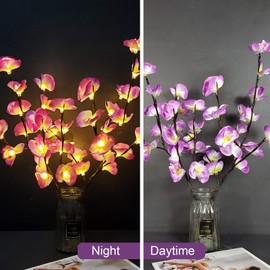 PerfiCap 2 Pack Butterfly Orchid Tree Light LED Lights Battery Powered Decorative Tabletop Lighted Tree Lamp Lighted Branches LED Branch Lights for Christmas Room Home Romantic Decoration (Purple)