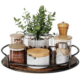 Turntable Wooden Organiser, Lazy Susan Spice Rack Rotating Spice Rack for Table Top, Worktop, Kitchen, Pantry, Spices, Bathroom, Vanity Decoration, 23 cm