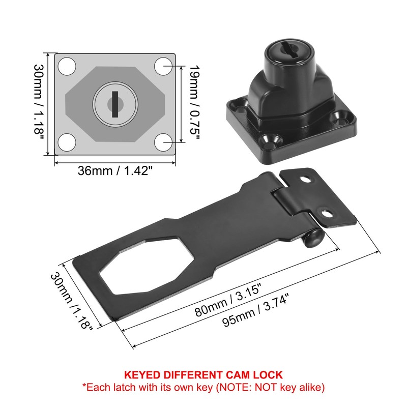 PATIKIL Keyed Hasp Locks, 3 Pack 3 Inch Twist Knob