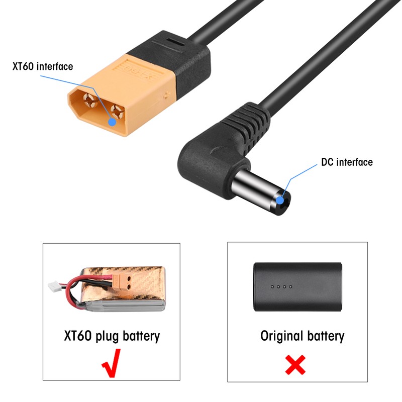 XT60 Power Cable for FPV Flying Goggles 122cm/48in with DC
