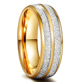 Greenpod 8mm 24K Gold Stainless Steel Wedding Band for Men Meteorite Inlay High Polished Dome Promise Ring Size 9.5