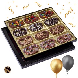 KREMERY Creamy Chocolate Cravings - Chocolate Covered Pretzel Twists Birthday Gift Basket (12 Count) Sweet Treats - Assorted Candy Toppings - Kosher Dairy